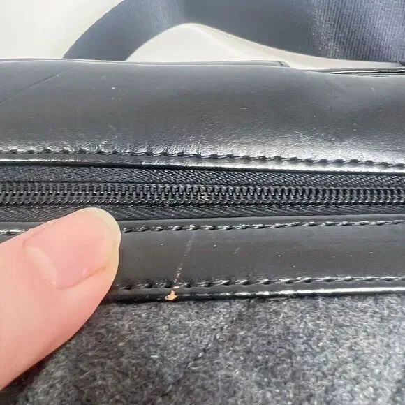 Knomo London Alfie Laptop Bag Briefcase Work Bag Black Leather Quilted Grey - Picture 9 of 11